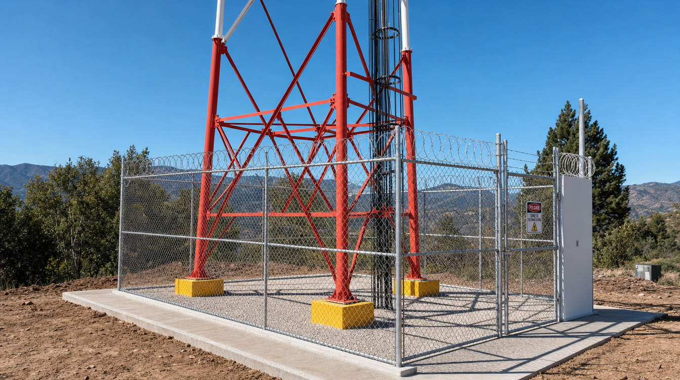 Obra civil para sitio de telecomunicaciones con torre y cierre perimetral